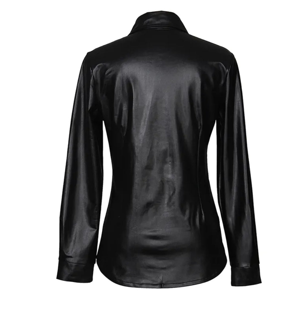 NEW Leather Button Down Long Sleeves (Black)