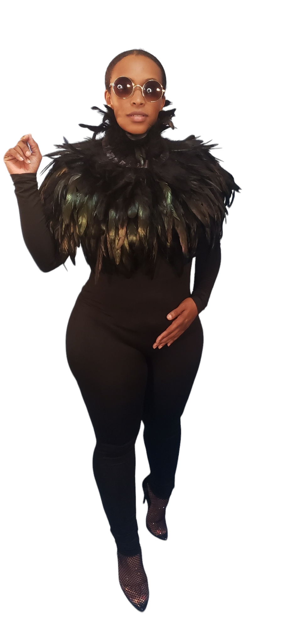 NEW All The Dramatics Featherd Cape (Black)