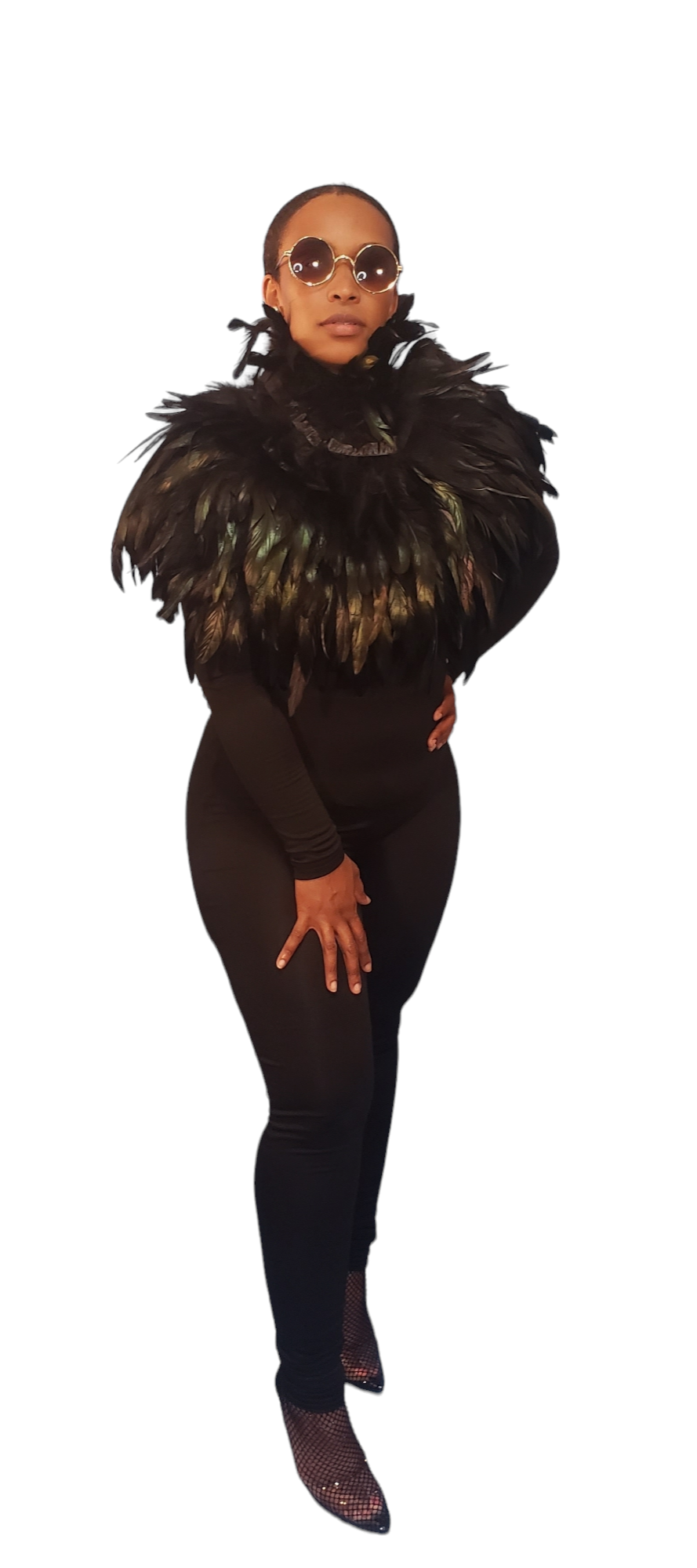 NEW All The Dramatics Featherd Cape (Black)